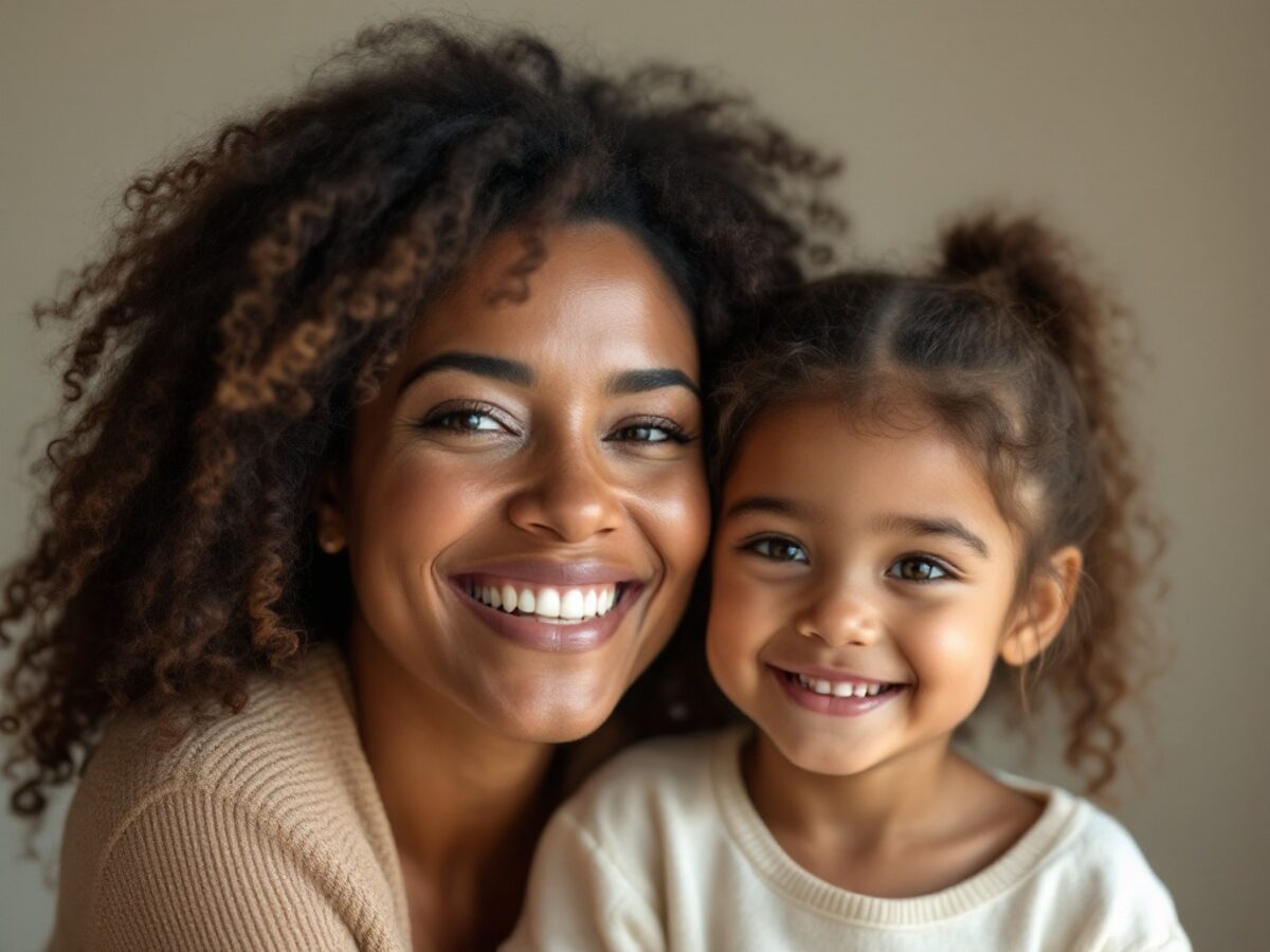 Mother and daughter smiling together